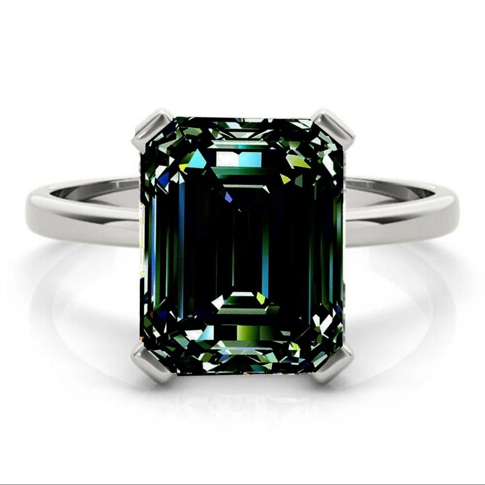 10.60 Ct Vvsl Brown Blue Emerald
Moissanite Ring 
Sterling Silver Size 7 - Picture 2 of 2